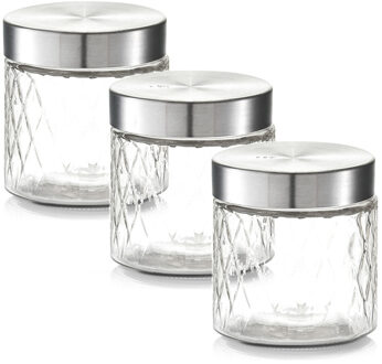 Zeller keuken voorraadpotten / bewaarpotten - 3x - 750 ml - geruit glas - 11 x 12 cm