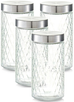 Zeller keuken voorraadpotten / bewaarpotten - 4x - 1500 ml - geruit glas - 11 x 22 cm