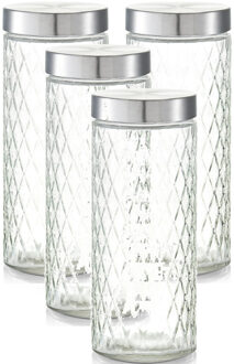 Zeller keuken voorraadpotten / bewaarpotten - 4x - 2000 ml - geruit glas - 11 x 27 cm