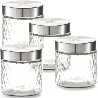 Zeller keuken voorraadpotten / bewaarpotten - 4x - 750 ml - geruit glas - 11 x 12 cm