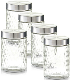 Zeller keuken voorraadpotten / bewaarpotten - 5x - 1200 ml - geruit glas - 11 x 17 cm