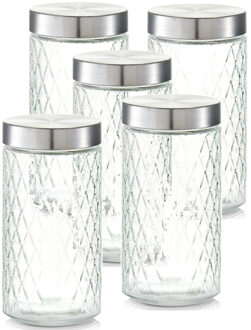 Zeller keuken voorraadpotten / bewaarpotten - 5x - 1500 ml - geruit glas - 11 x 22 cm