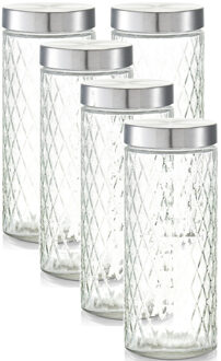Zeller keuken voorraadpotten / bewaarpotten - 5x - 2000 ml - geruit glas - 11 x 27 cm