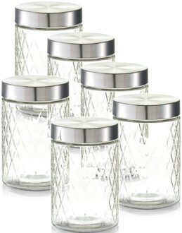 Zeller keuken voorraadpotten / bewaarpotten - 6x - 1200 ml - geruit glas - 11 x 17 cm