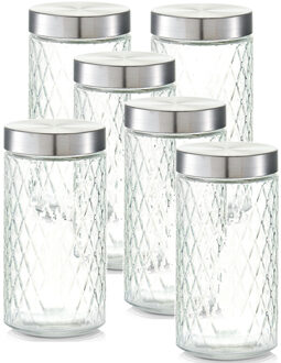Zeller keuken voorraadpotten / bewaarpotten - 8x - 1500 ml - geruit glas - 11 x 22 cm