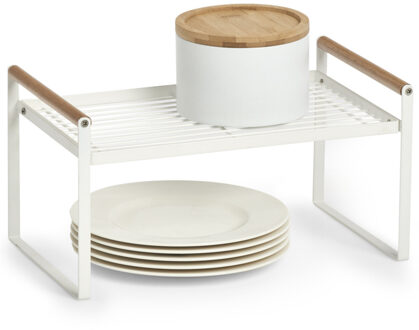 Zeller Keukenrek/opbergrek/aanrecht organizer - 35 x 22 x 18 cm - wit - metaal