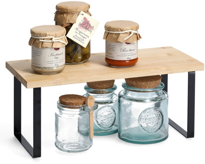 Zeller Keukenrek/opbergrek/aanrecht organizer - 36 x 16 x 16 cm - zwart - metaal/bamboe hout