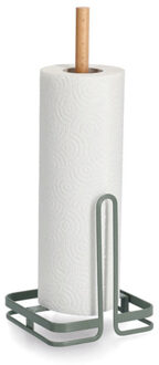 Zeller Keukenrolhouder - 1 rol - met afrol hulp - metaal/hout - groen - 35 x 13 cm