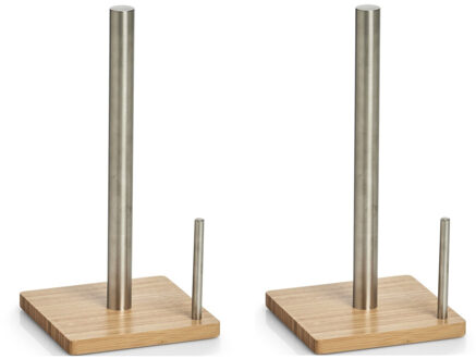 Zeller Keukenrolhouder - 2x - bamboe - vierkant - 16x32 cm - keukenpapier houder