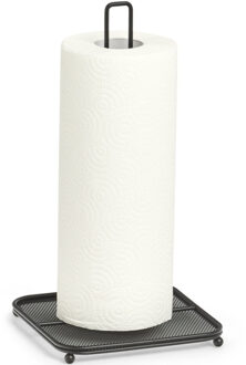 Zeller Keukenrolhouder - vierkant - zwart - metaal - 16 x 32 cm