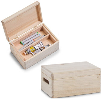 Zeller Kistje - 2x - met deksel - 30 x 20 cm - hout - met inzet tray en vakverdeling