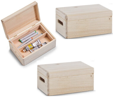 Zeller Kistje - 3x - met deksel - 30 x 20 cm - hout - met inzet tray en vakverdeling