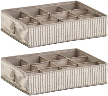 Zeller Kleding/kast organizer - 2x - 12 vakken - beige - 44 x 34 x 11 cm - polyester