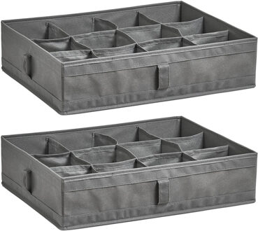 Zeller Kleding/kast organizer - 2x - 12 vakken - grijs - 44 x 34 x 11 cm - polyester