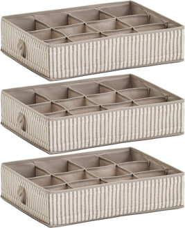 Zeller Kleding/kast organizer - 3x - 12 vakken - beige - 44 x 34 x 11 cm - polyester