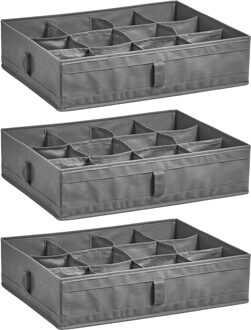 Zeller Kleding/kast organizer - 3x - 12 vakken - grijs - 44 x 34 x 11 cm - polyester
