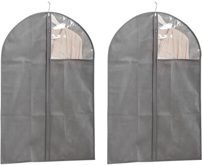 Zeller Kledinghoes - 2x - grijs - 60 x 90 cm - met kijkvenster - polyester - kleding beschermhoes