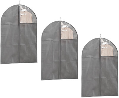 Zeller Kledinghoes - 3x - grijs - 60 x 90 cm - met kijkvenster - polyester - kleding beschermhoes