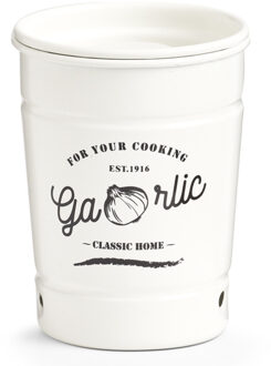 Zeller Knoflookbewaarbakje - Wit - Emmer/Blikje - Met Tekst - Ventilatiegaatjes - D7 x H12 cm