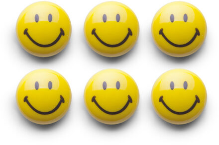 Zeller koelkast/whiteboard magneten smiley - 6x - 3 cm - Magneten Geel