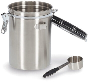 Zeller Koffie bewaarblik met lepel - RVS/kunststof - zwart - clipsluiting - luchtdicht - 1700 ml