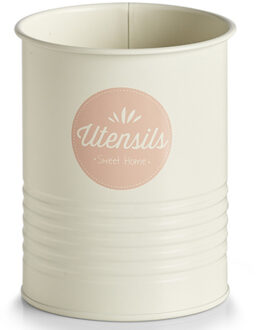 Zeller Kookgereihouder - Metaal - Wit/Roze - Utensils Sweet Home - Blik / Voorraadpot