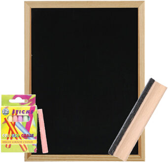 Zeller Krijtbord/schoolbord met 12x gekleurde krijtjes en wisser - 30 x 40 cm - hout