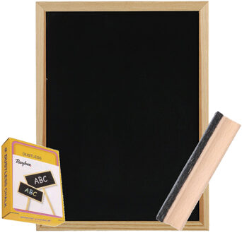 Zeller Krijtbord/schoolbord met 12x witte krijtjes en wisser - 30 x 40 cm - hout