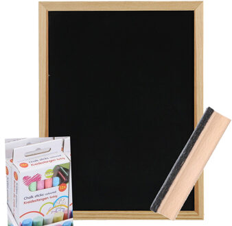 Zeller Krijtbord/schoolbord met gekleurde krijtjes en wisser - 30 x 40 cm - hout