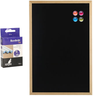 Zeller Krijtbord/schoolbord met magneten en 12x krijtjes - 40 x 60 cm