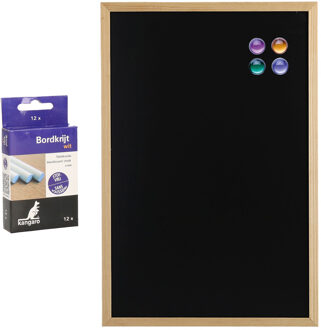 Zeller Krijtbord/schoolbord met magneten en 12x krijtjes - 40 x 60 cm