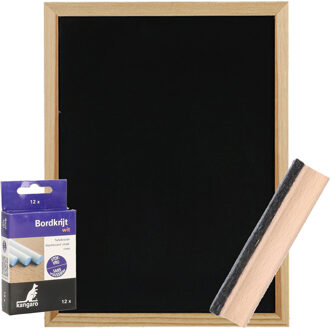 Zeller Krijtbord/schoolbord met witte krijtjes en wisser - 30 x 40 cm - hout