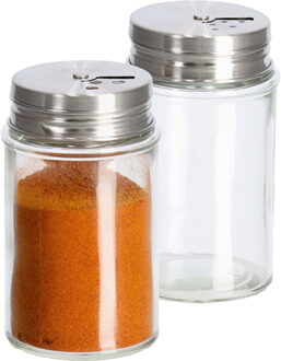 Zeller Kruidenpotje/strooier - 2x - glas/metaal - met strooihulpstuk - 90 ml - 5 x 8,5 cm