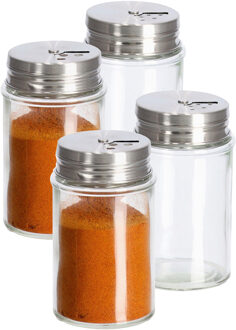 Zeller Kruidenpotje/strooier - 4x - glas/metaal - met strooihulpstuk - 90 ml - 5 x 8,5 cm