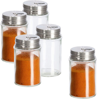 Zeller Kruidenpotje/strooier - 5x - glas/metaal - met strooihulpstuk - 90 ml - 5 x 8,5 cm