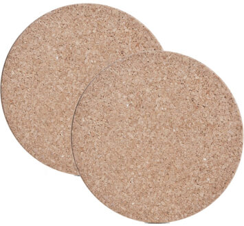 Zeller Kurken pannenonderzetters - 2x - rond - lichtbruin - D26 x H1 cm - Keuken en tafel