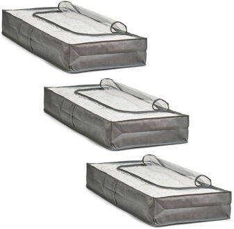 Zeller kussens en dekbed opberghoes - 3x - 103 x 45 x 15 cm - grijs - met venster - Beschermhoezen