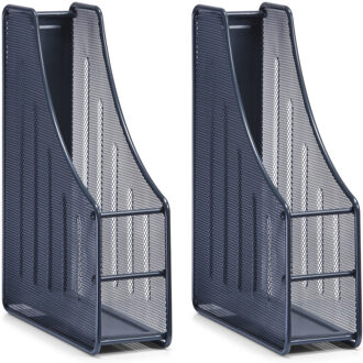 Zeller Lectuurbak - 2x - documenten opbergbak - antraciet grijs - draad metaal - L9 x B27 x H35 cm