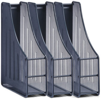 Zeller Lectuurbak - 3x - documenten opbergbak - antraciet grijs - draad metaal - L9 x B27 x H35 cm