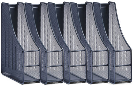 Zeller Lectuurbak - 5x - documenten opbergbak - antraciet grijs - draad metaal - L9 x B27 x H35 cm