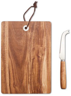 Zeller Luxe acacia houten kaas snijplank/serveerplank 24 cm met kaasmes