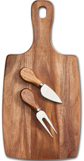 Zeller Luxe acacia houten kaas snijplank/serveerplank 35 cm met kaasmes en kaasvork