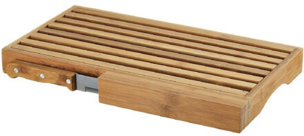 Zeller Luxe bamboe houten brood snijplank - kruimel opvangbak en broodmes - 40 x 23,5 cm