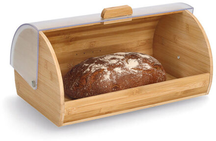 Zeller Luxe brood bewaar/trommel - bamboe - met transparante klep/deksel - 39 x 25 x 19 cm