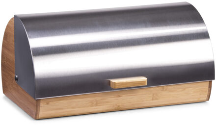 Zeller luxe broodtrommel - bamboe hout - met RVS klep/deksel - 39 x 26 cm - brooddozen Bruin