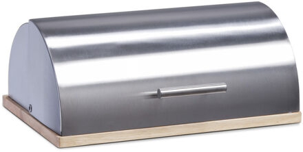 Zeller luxe broodtrommel - hout met zilveren klep/deksel - 39 x 27 x 16 cm - brood vers bewaren