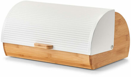 Zeller Luxe Broodtrommel - hout/wit - met klep/deksel - 39 x 27 x 19 cm - brooddoos