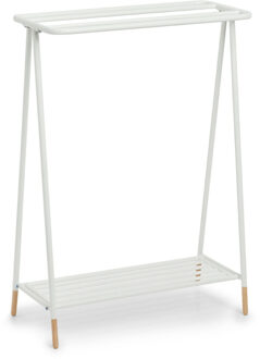 Zeller Luxe handdoek badkamer rek wit metaal/hout 60 x 30 x 85 cm - Handdoekrekken
