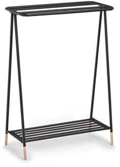 Zeller Luxe handdoek badkamer rek zwart metaal/hout 60 x 30 x 85 cm