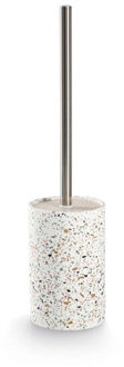 Zeller Luxe Toiletborstel in houder - wit - Terrazzo design - keramiek - 42 x 10 cm - Toiletborstels